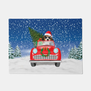 Felpudo Perro Beagle Conductor Auto En Navidades De Nieve