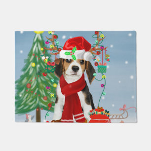 Felpudo Perro beagle en nieve con regalos de Navidades