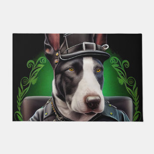Felpudo Perro Bull Terrier conduciendo bicicleta Día de Sa