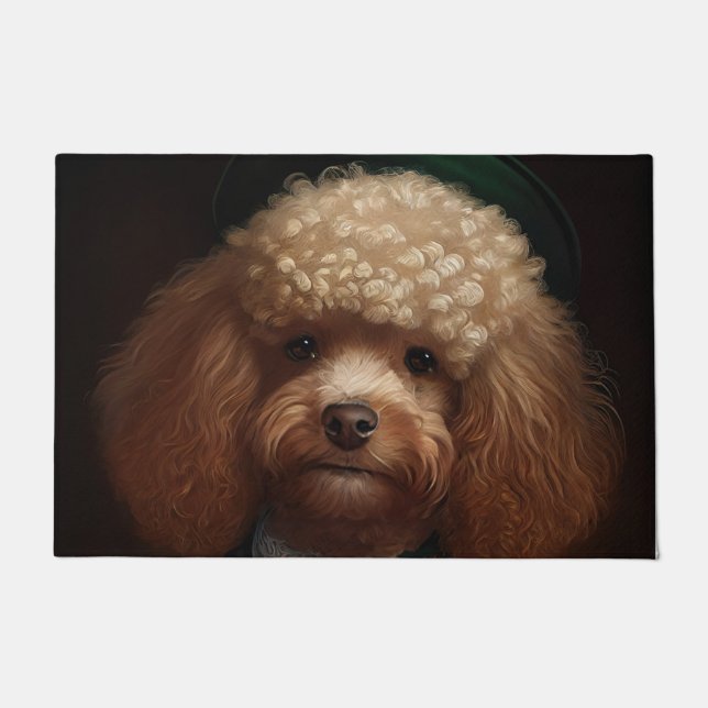 Felpudo Perro Caniche con Ropa del Día de San Patricio (Anverso)