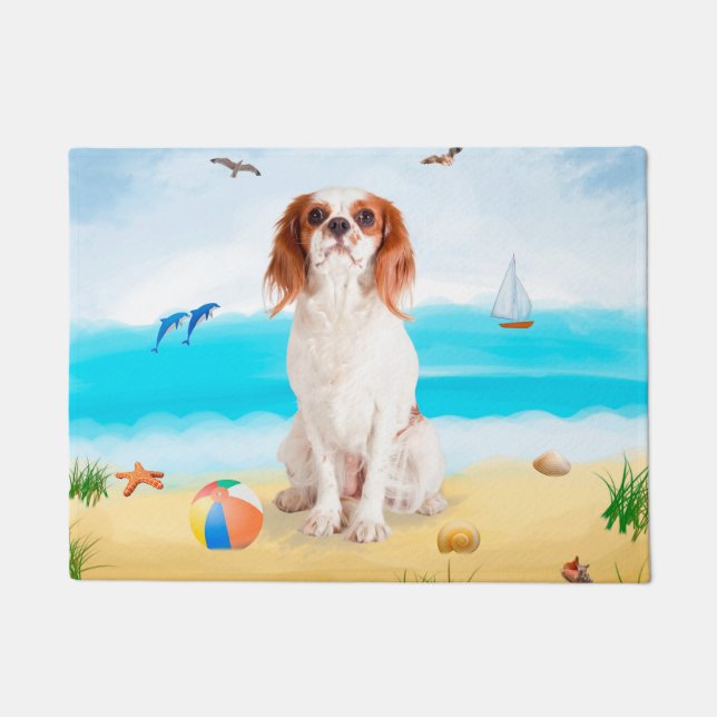Felpudo Perro Cavalier King en la Playa (Anverso)