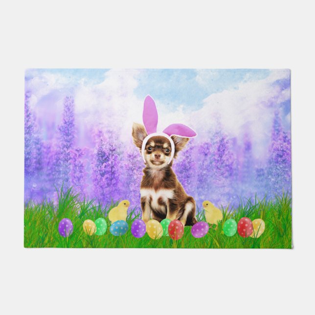 Felpudo Perro Chihuahua con huevos de Pascua y chicles con (Anverso)