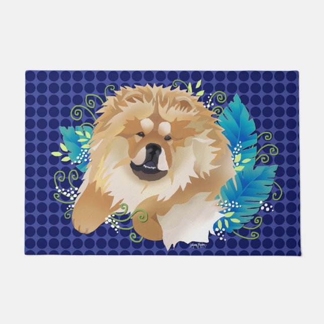 Felpudo PERRO CHINO de DAEJA VU - puntos azules (Anverso)