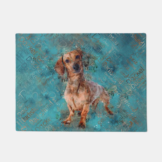 Felpudo Perro Dachshund Arte mixto de medios (Anverso)