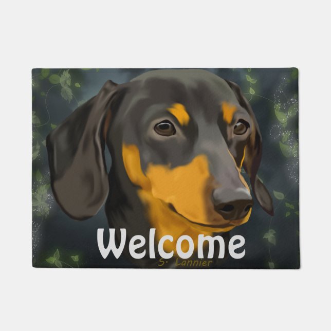 Felpudo Perro Dachshund negro y rojizo (Anverso)
