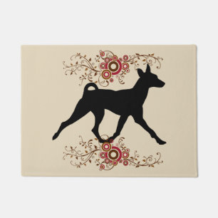 Felpudo Perro de Basenji y estera de puerta floral