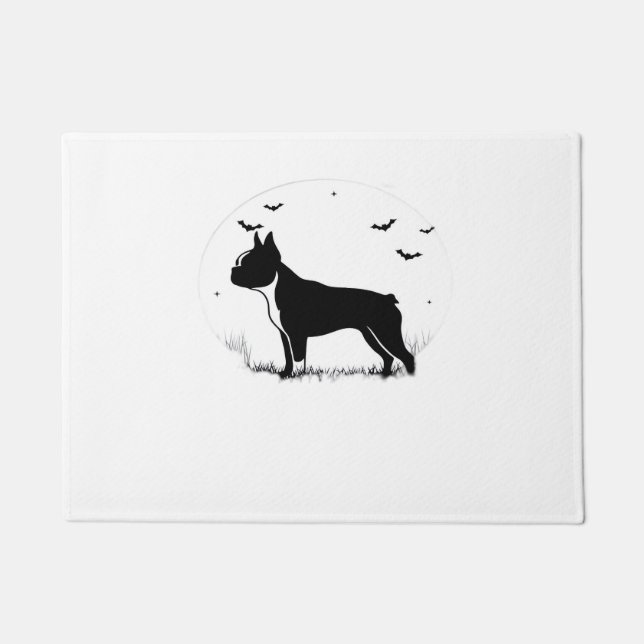 Felpudo Perro de Boston Terrier - Halloween Moon Silhouett (Anverso)