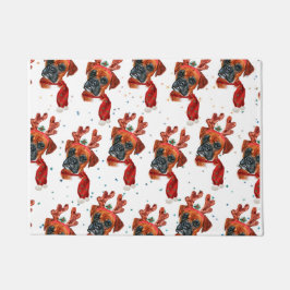 Felpudo Perro de boxeador con renos Navidades