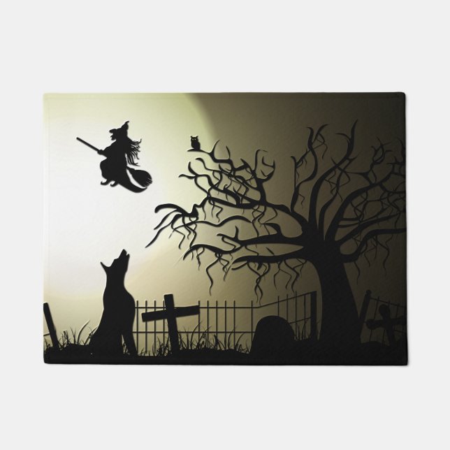 Felpudo Perro de Brujas y Amortiguadores de Halloween (Anverso)