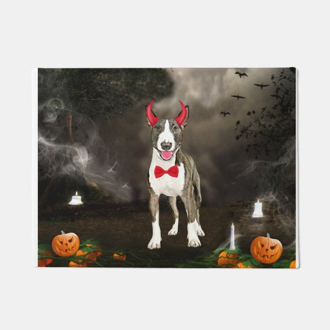Felpudo Perro de Bull Terrier con traje de Halloween (Anverso)