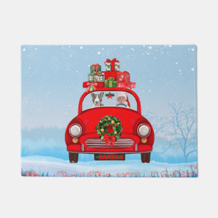 Felpudo Perro de Bull Terrier En Coche Con Santa Claus