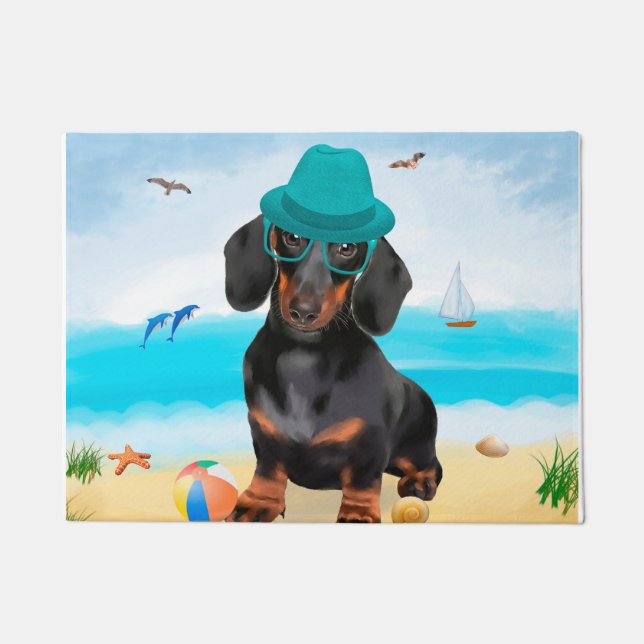 Felpudo Perro de Dachshund en la playa (Anverso)
