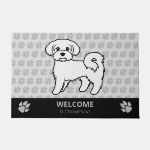 Felpudo Perro de dibujos animados lindo maltés y texto per