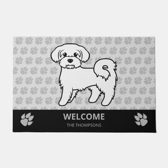 Felpudo Perro de dibujos animados lindo maltés y texto per (Anverso)