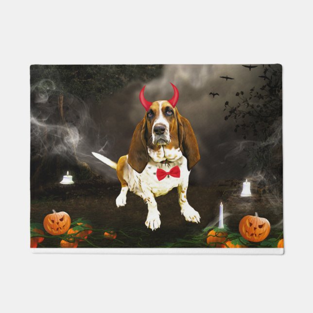 Felpudo Perro de Hound en Basset, disfraz de Halloween (Anverso)