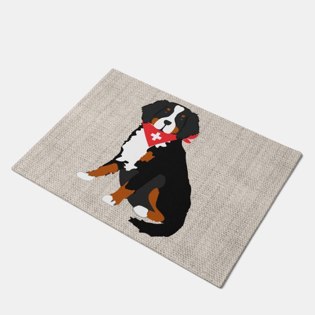 Felpudo Perro de montaña Bernés Cruz Suiza Tan Burlap (Angular)