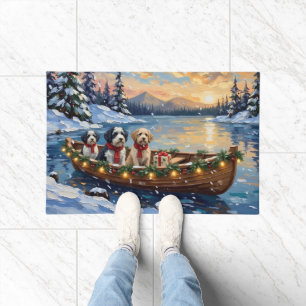 Felpudo Perro de pastor inglés antiguo Navidad Barco Fiest
