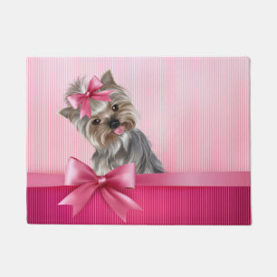 Felpudo Perro de perrito rosado de princesa Yorkie de