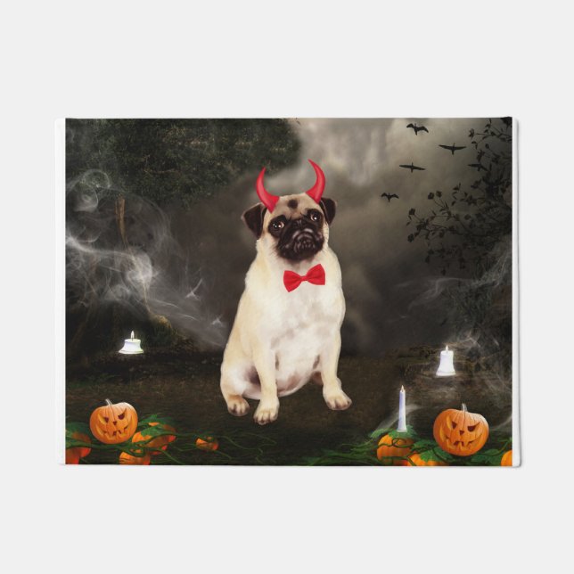 Felpudo Perro de pug con disfraz de Halloween (Anverso)