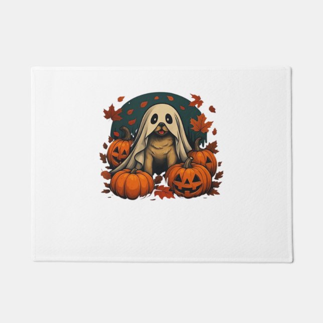 Felpudo Perro de puré con calabazas caen Halloween Classic (Anverso)