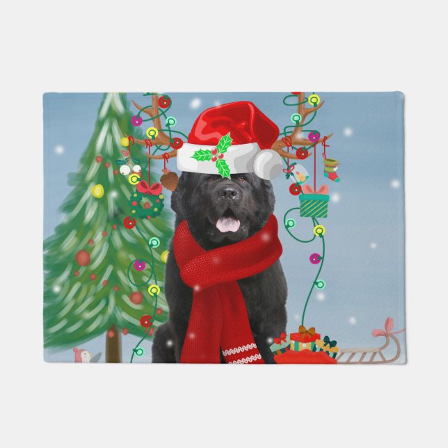 Felpudo Perro de Terranova con regalos de Navidades (Anverso)