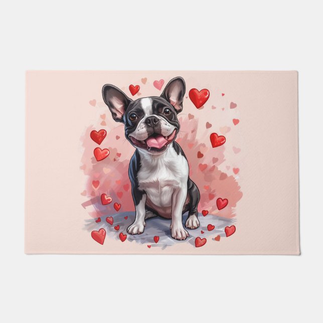 Felpudo Perro del día de San Valentín Boston Terrier (Anverso)