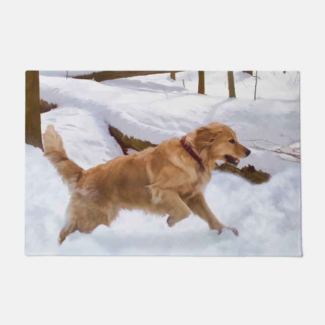 Felpudo Perro del golden retriever en la nieve (Anverso)