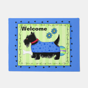 Felpudo Perro escocés negro bienvenido Personalizado verd