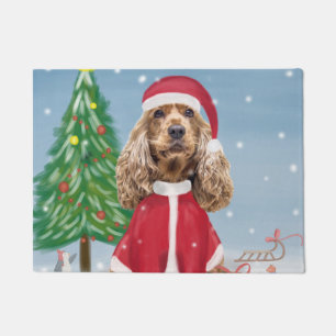 Felpudo Perro español Cocker con nieve con regalos de Navi