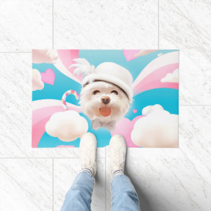 Felpudo Perro esponjoso con Gorra blanco