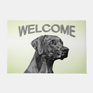 Felpudo Perro geométrico gris sobre verde