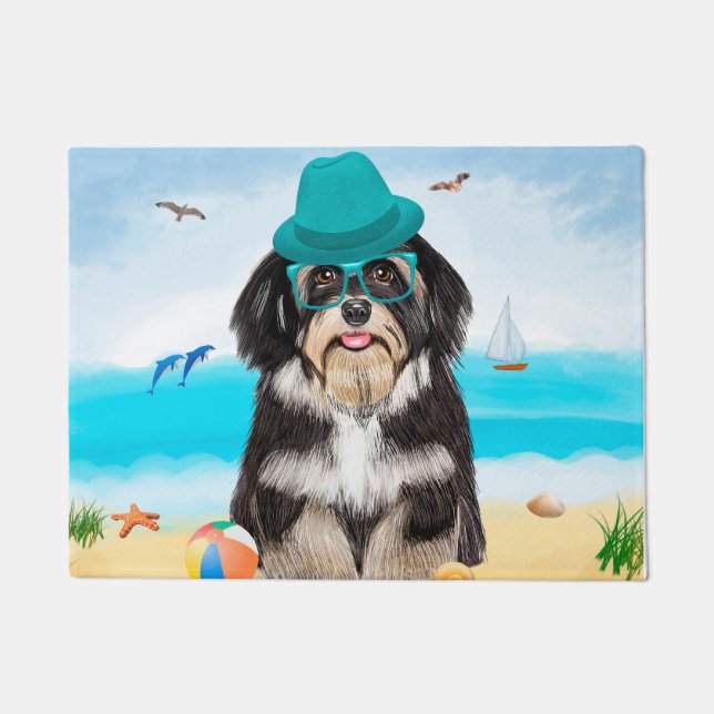 Felpudo Perro Havanés en la Playa (Anverso)