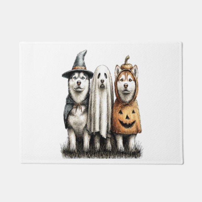 Felpudo Perro Husky Siberiano Fantasma de Halloween (Anverso)