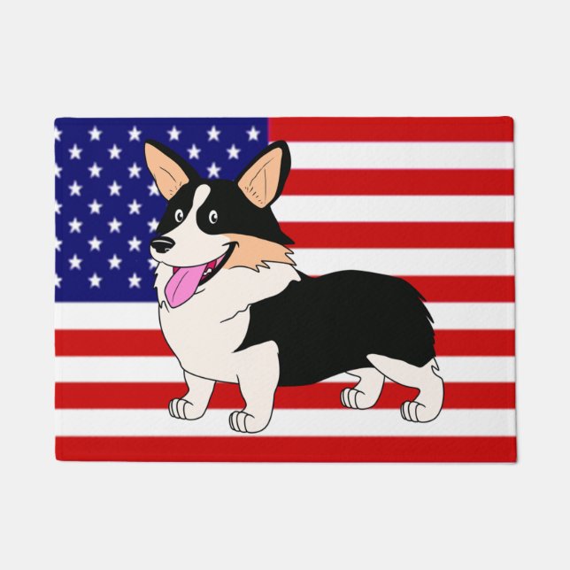 Felpudo Perro patriótico del Corgi Galés del dibujo (Anverso)