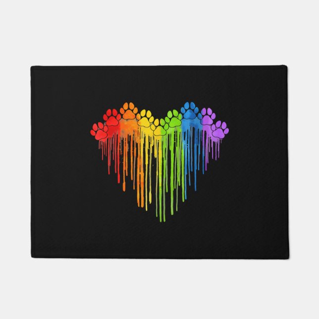 Felpudo Perro Paws Arcoiris Corazón Perro Lover Orgullo Ga (Anverso)