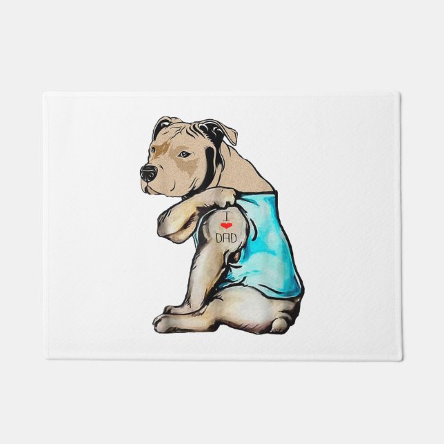 Felpudo Perro Pitbull Amo A Papá Tattoo Familia Funny (Anverso)