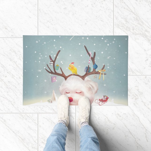 Felpudo Perro reno con adornos navideños (Interior)