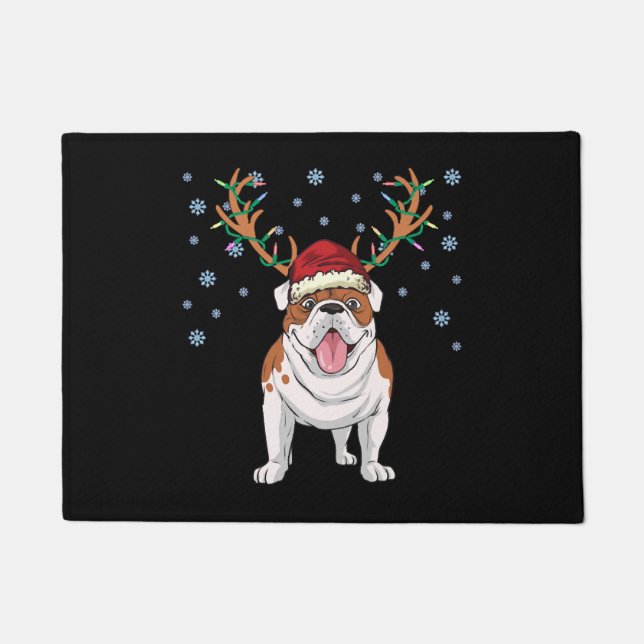 Felpudo Perro reno en bulldog inglés para navidades (Anverso)
