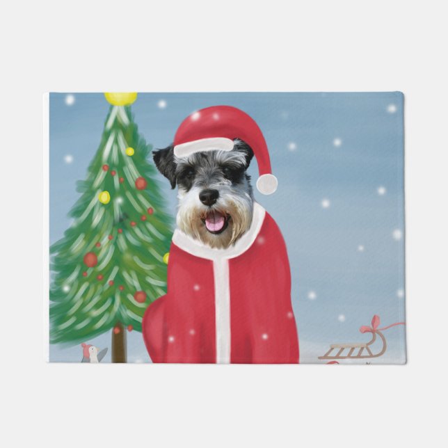 Felpudo Perro Schnauzer en Navidades de nieve (Anverso)