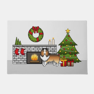 Felpudo Perro Shetland Sheepdog Sable En Una Sala De Navid