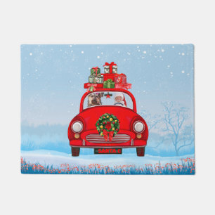 Felpudo Perro Terrier De Yorkshire En Coche Con Santa Clau