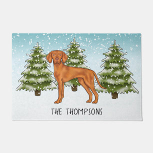 Felpudo Perro Vizsla Húngaro Bosque Nevado De Invierno Y N