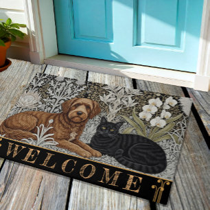 Felpudo Perro y gato negro en invierno Art Nuovo / Floral 