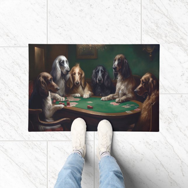 Felpudo Perros Afghan Hound Jugando Póquer Arte (Interior)