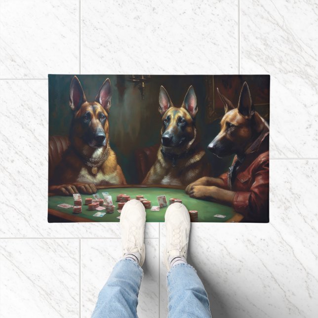 Felpudo Perros belgas malinois jugando al arte del póquer (Interior)