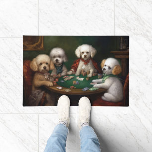 Felpudo Perros Bichon Frise Jugando al Póquer Arte