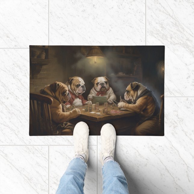 Felpudo Perros Bulldog Jugando Póquer Arte (Interior)