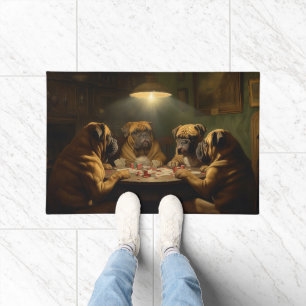 Felpudo Perros Bullmastiff Jugando al Arte de Poker