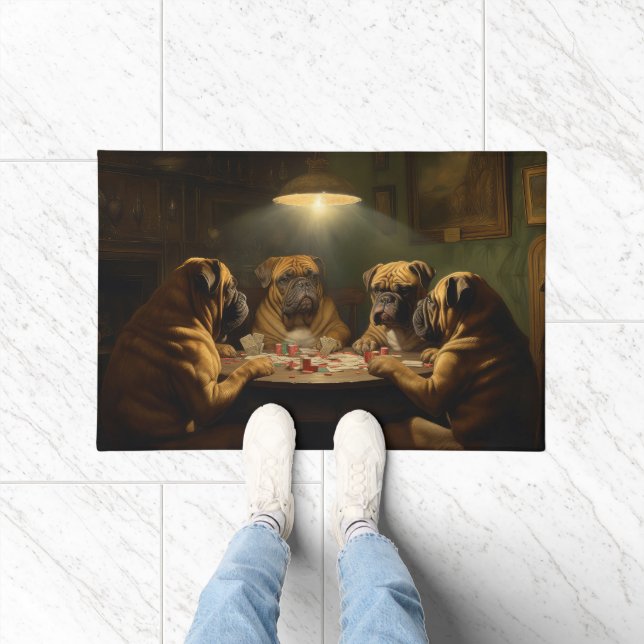 Felpudo Perros Bullmastiff Jugando al Arte de Poker (Interior)