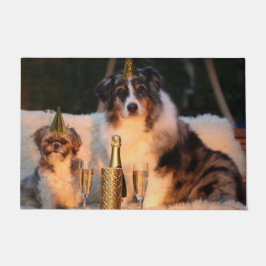 Felpudo Perros celebrando Año Nuevo